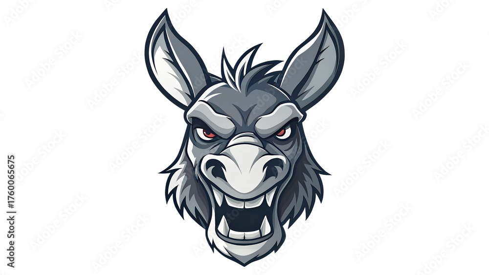 Obraz premium Aggressive Gray Donkey or Burro Mascot Head Illustration with Red Eyes