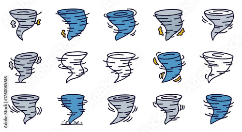 set of tornado outline icons vector full color