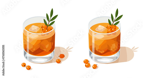 Refreshing sea buckthorn juice two ways with ice and fresh berries