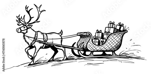 Reindeer Pulling Christmas Sleigh