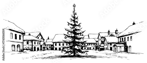 Town Square with Christmas Tree