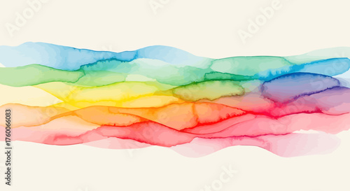 Layered Watercolor Stain Art, Rainbow Tones, Cream Paper, Vector Illustration, Abstract Environment, Top View Concept
