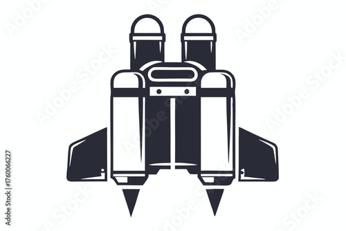 Minimalist jetpack shows four cylinders and two winglike elements in dark gray color