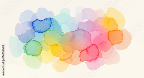 Soft Watercolor Stain Layers Overlapping, Rainbow Colors Abstract Illustration, Cream Paper Background, Minimalist Vector, Artistic Concept