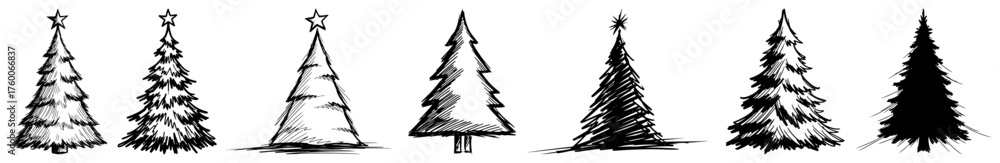 Obraz premium Set of Hand Drawn Christmas Trees