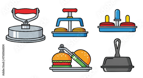 set of burger press outline icons vector full color