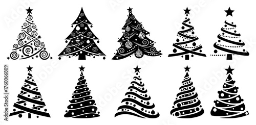 Decorated Christmas Trees Icons Set