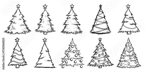 Hand Drawn Christmas Trees Sketch Set