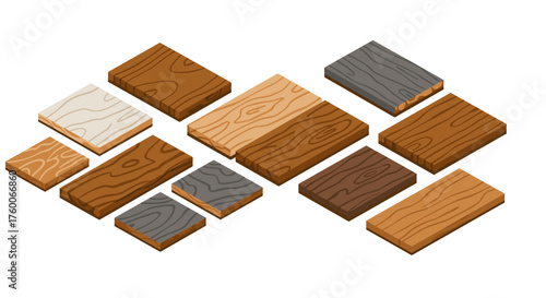 Isometric wooden plank choices for construction and interior design projects