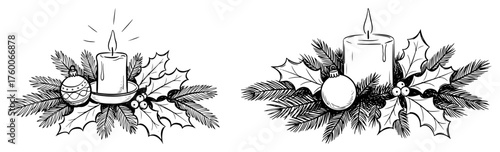 Christmas Candle Centerpieces with Holly and Pine
