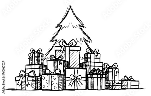Christmas Tree With Mountain of Gifts