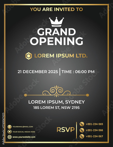 Luxury Black and Gold Grand Opening Poster Template for Business Promotion