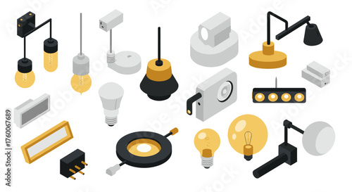Modern isometric light fixtures collection in minimalist style