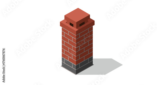 Isometric brick chimney on white background with shadow detail