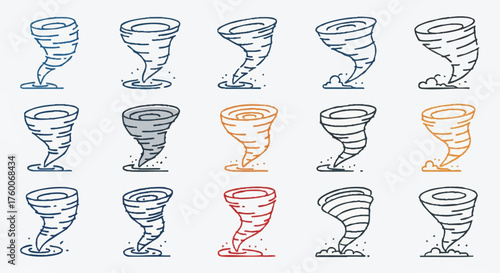 set of tornado outline icons vector full color