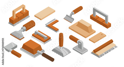 Isometric construction tools set for professional and diy projects
