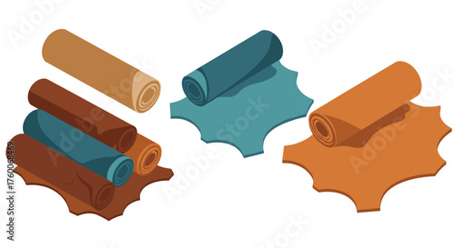 Colorful leather rolls and hides in isometric style