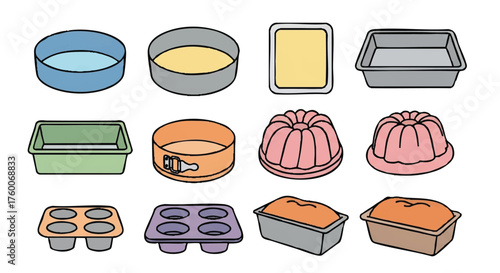 set of cake turntable outline icons vector full color