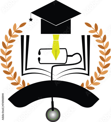 Healthcare and Academic Logo Concept

Stethoscope and Graduation Cap Education Emblem, Medical Learning Institute Symbol Vector, Modern Medical School Logo Illustration