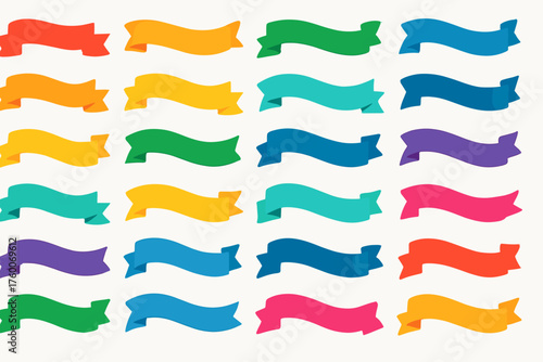flat curved ribbons 35 wave like banners folded ends bright flat fills minimal vector look.