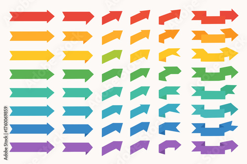 flat infographic arrow ribbons set 40 different shapes long arrow banners folded edges colorful flat solid fills clean infographic design.