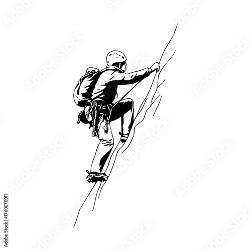 Mountain climber scaling a steep rock face with safety gear, symbolizing courage, endurance, and adventure in extreme outdoor exploration.