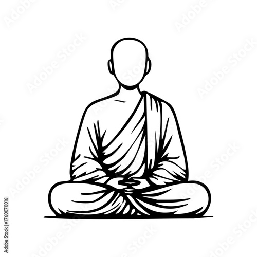 Buddhist monk meditating in lotus position, representing peace, mindfulness, and spiritual enlightenment.