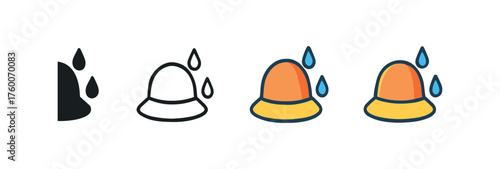 Vector icon rain hat autumn season same pose same proportions four styles black solid glyph outline minimal flat multicolor filled cartoon flat shaded.