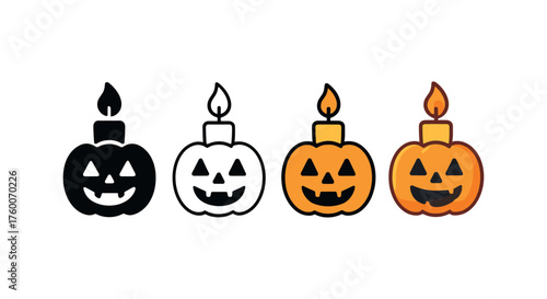 Vector icon pumpkin candle holder thanksgiving same pose same proportions four styles black solid glyph outline minimal flat multicolor filled cartoon flat shaded.