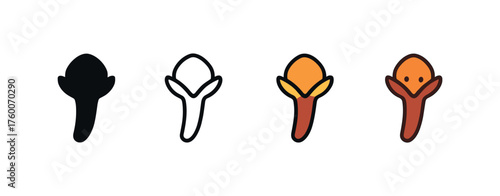 Vector icon clove thanksgiving same pose same proportions four styles black solid glyph outline minimal flat multicolor filled cartoon flat shaded.