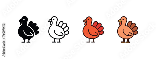 Vector icon banner thanksgiving same pose same proportions four styles black solid glyph outline minimal flat multicolor filled cartoon flat shaded.