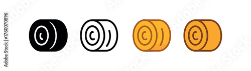 Vector icon hay bale thanksgiving same pose same proportions four styles black solid glyph outline minimal flat multicolor filled cartoon flat shaded.