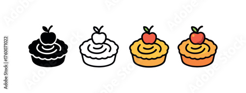 Vector icon tart thanksgiving same pose same proportions four styles black solid glyph outline minimal flat multicolor filled cartoon flat shaded.