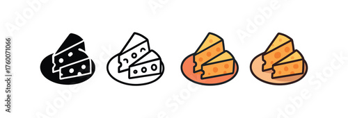 Vector icon cheese slices platter thanksgiving same pose same proportions four styles black solid glyph outline minimal flat multicolor filled cartoon flat shaded.