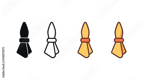 Vector icon napkin with ring thanksgiving same pose same proportions four styles black solid glyph outline minimal flat multicolor filled cartoon flat shaded.