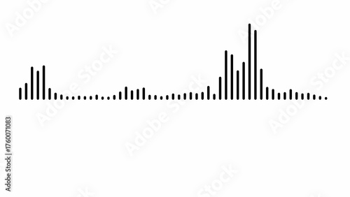 Black sound wave graphic on white background with varying bar heights audio equalizer