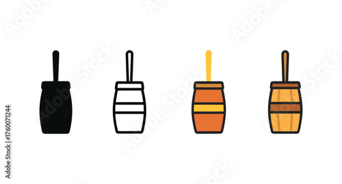 Vector icon butter churn thanksgiving same pose same proportions four styles black solid glyph outline minimal flat multicolor filled cartoon flat shaded.