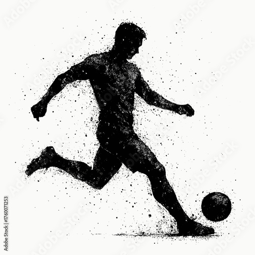 Grunge silhouette of man hit ball sport football design white clean background no text.