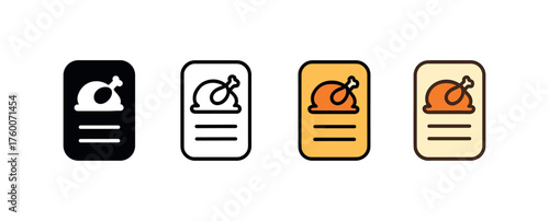 Vector icon menu card thanksgiving same pose same proportions four styles black solid glyph outline minimal flat multicolor filled cartoon flat shaded.