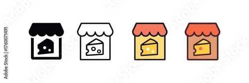 Vector icon cheese shop thanksgiving same pose same proportions four styles black solid glyph outline minimal flat multicolor filled cartoon flat shaded.