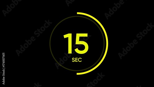 Yellow circle timer showing 15 seconds countdown on black background fifteen