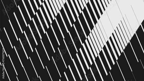 Dynamic transition vector oblique line halftone gradation texture, Abstract modern art in brutalism style, Slanted pattern thin to thick stripe vanish backdrop, Postmodern geometric ornament