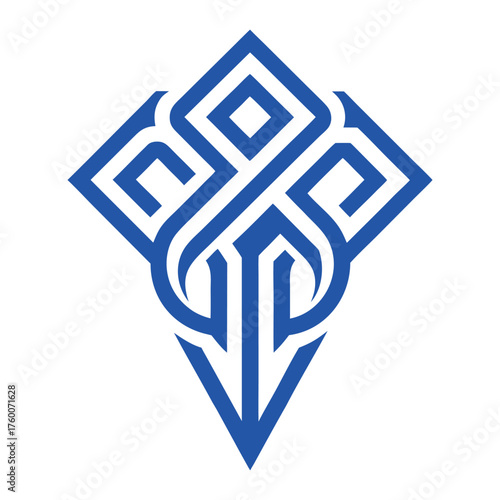 Intricate geometric purple abstract symbol resembling a stylized flower or tree of life with symmetrical patterns, Intricate geometric purple symbol with like design white background and modern.