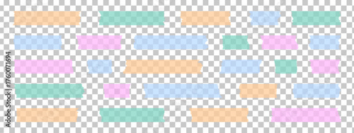 Set of colorful washi tapes in pastel shades. Decorative paper tape strips for scrapbooks, and craft design. Realistic vector adhesive tape collection on white background.