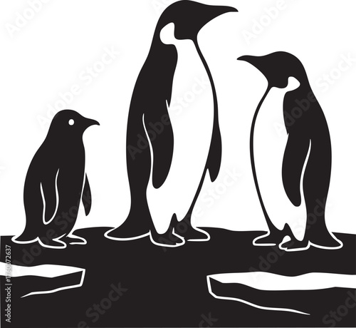 Penguins on ice silhouette vector