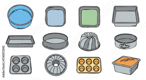 set of cake turntable outline icons vector full color