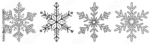 Ornate Snowflake Icon Set. Hand Drawn Winter and Christmas Symbols. Vector Outline Collection.