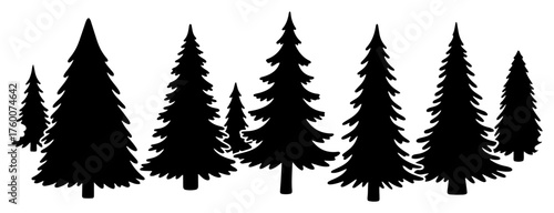 Pine Tree Forest Silhouette. Coniferous Trees Vector Graphic Element for Landscape Design.
