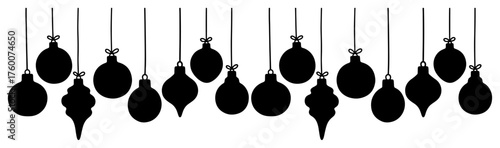 Hanging Christmas Bauble Silhouette Set. Vector Holiday Decoration Icons.