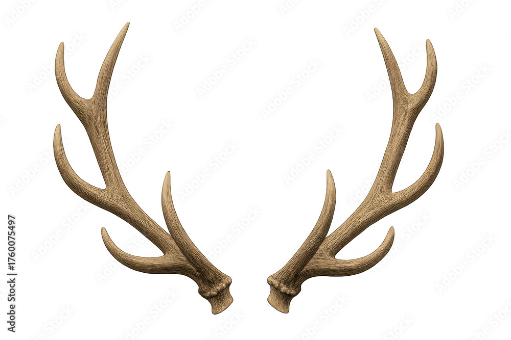 Fototapeta premium Deer antlers displaying natural texture, a symbol of wildlife, hunting, and strength, on transparent background